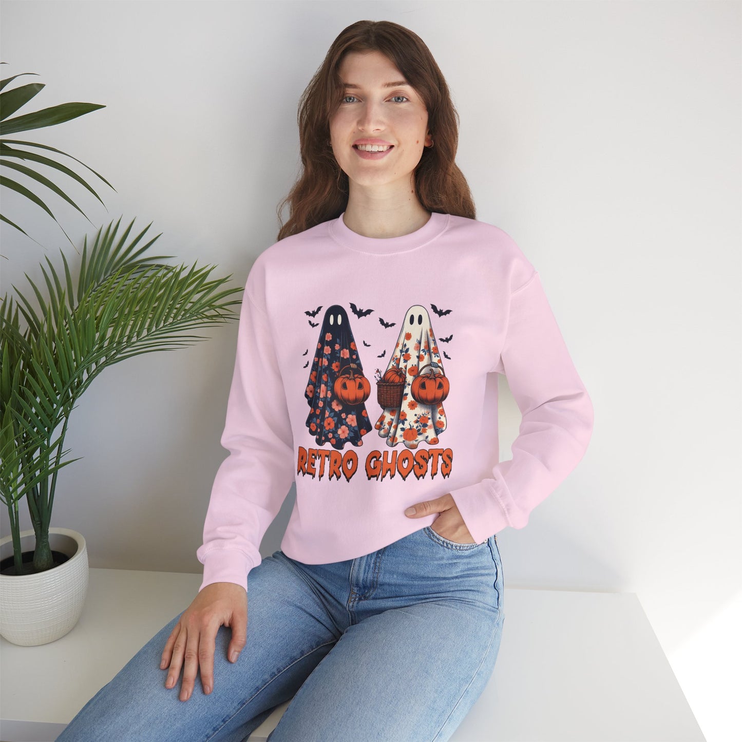 Retro Ghosts Unisex Heavy Blend Crewneck Sweatshirt