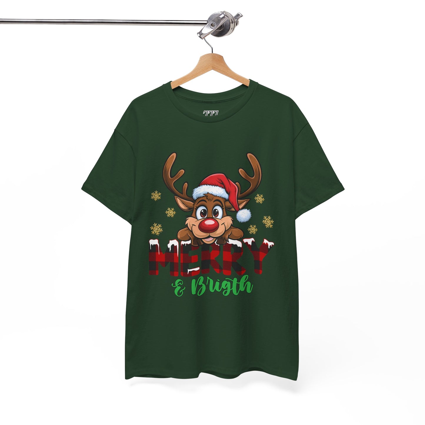 Merry & Bright Unisex Heavy Cotton T-Shirt – Cute Christmas Reindeer Holiday Tee