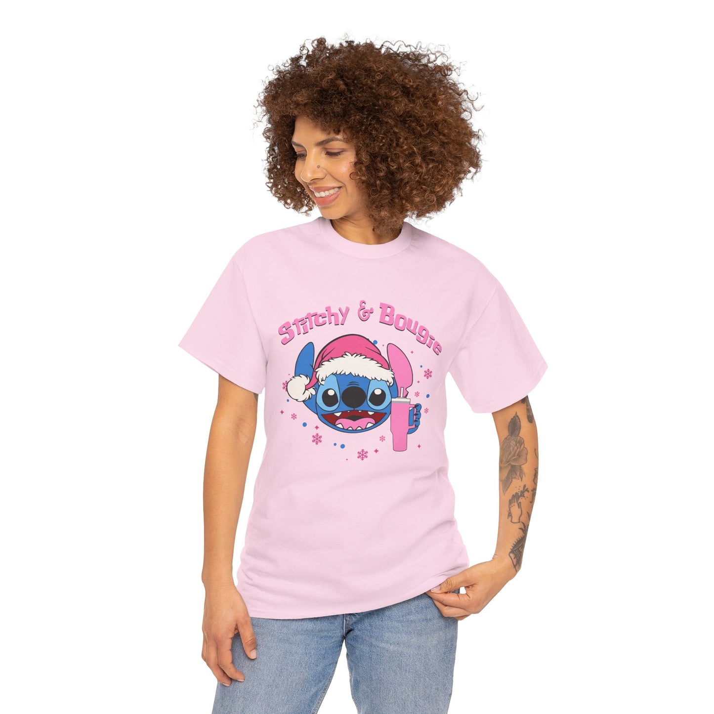 Stitchy & Bougie Christmas T-Shirt – Cute Holiday Women’s Heavy Cotton Tee