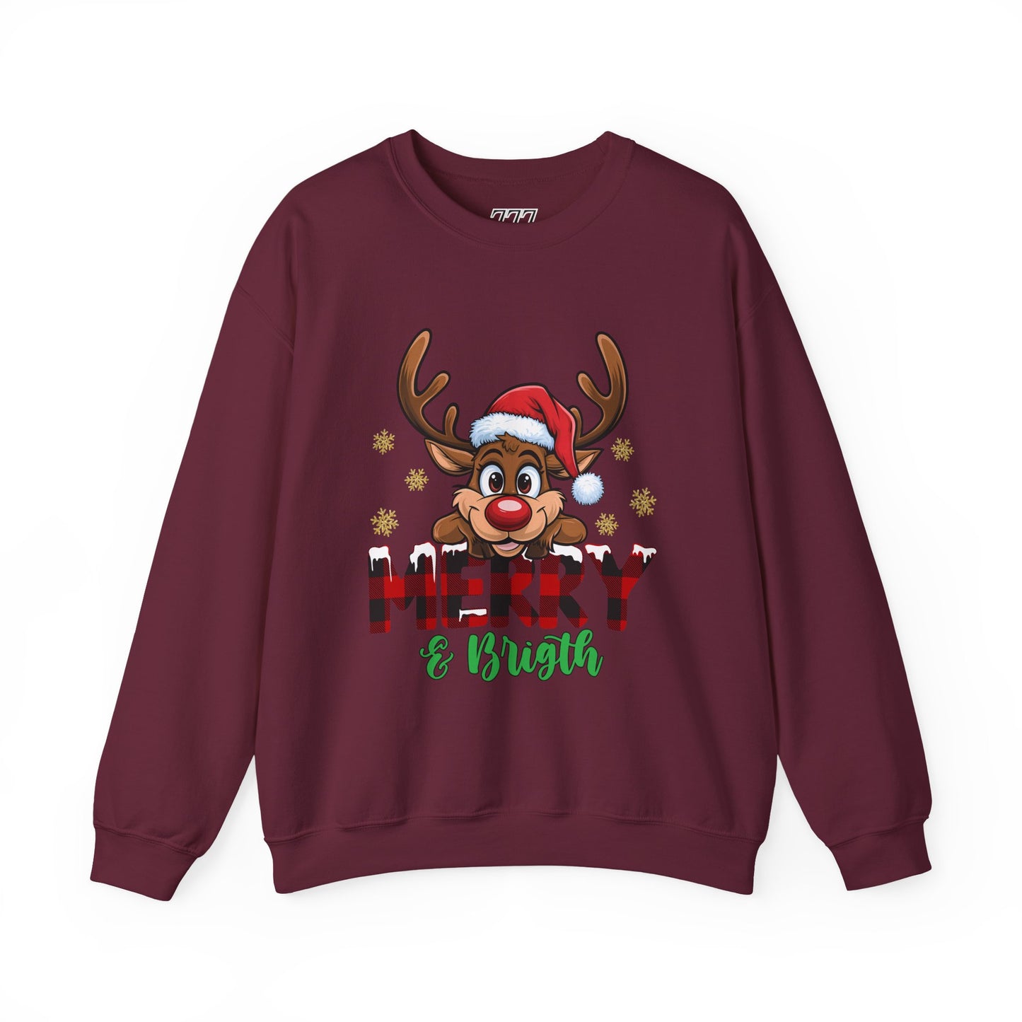 Merry & Bright Unisex Heavy Blend Crewneck Sweatshirt – Cute Christmas Reindeer Holiday Sweater