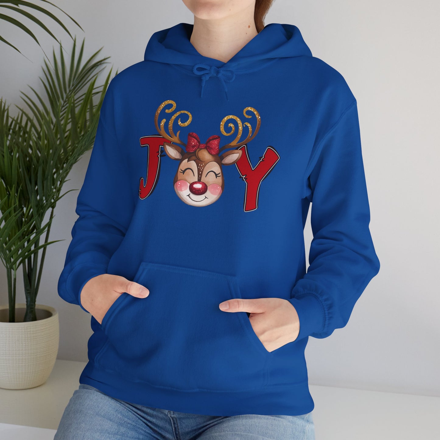 Reindeer Joy Women’s Christmas Hoodie – Cute Holiday Reindeer Heavy Blend Hooded Sweatshirt
