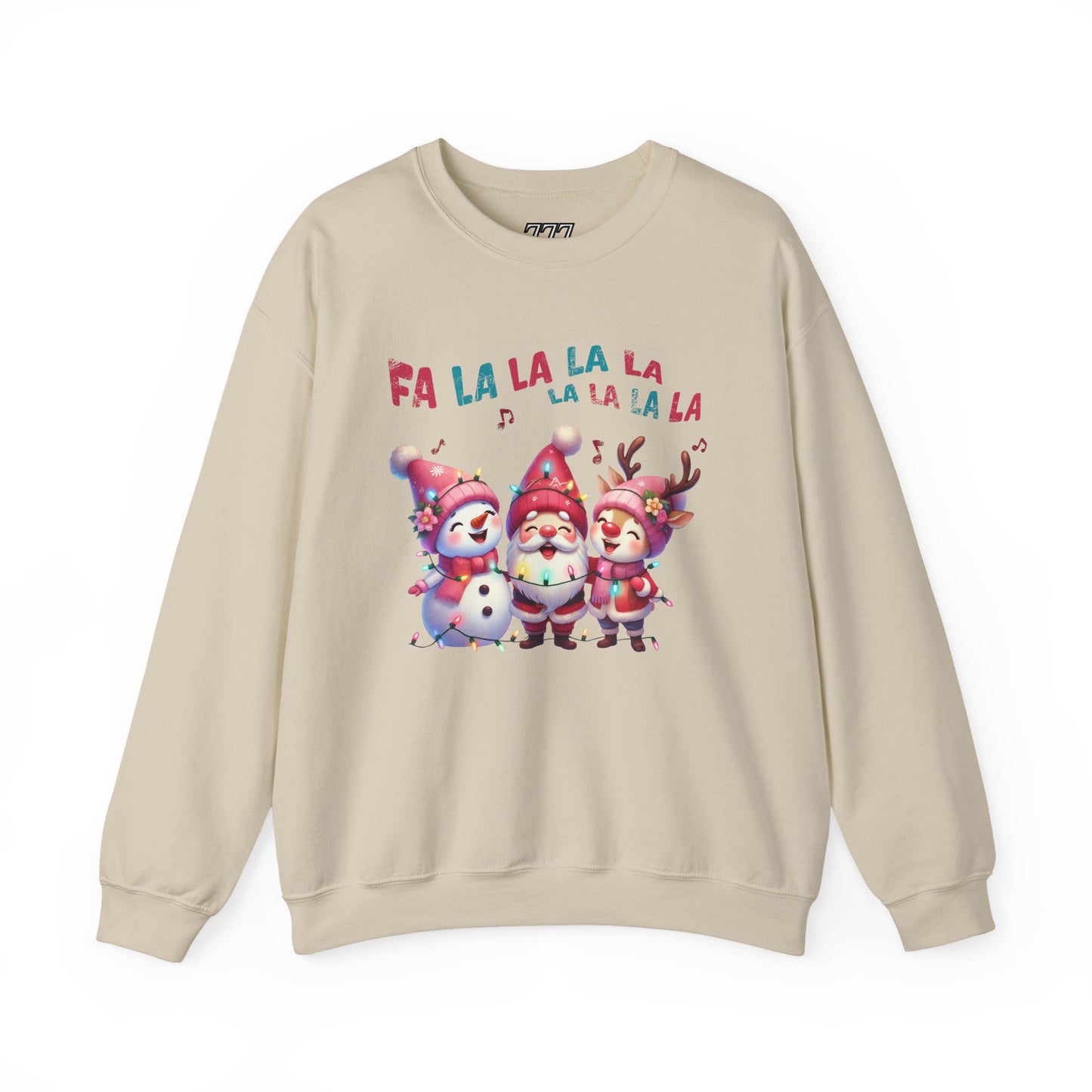 Festive Caroling Trio Christmas Crewneck – Cute Santa, Snowman & Reindeer Holiday Sweatshirt (Unisex)