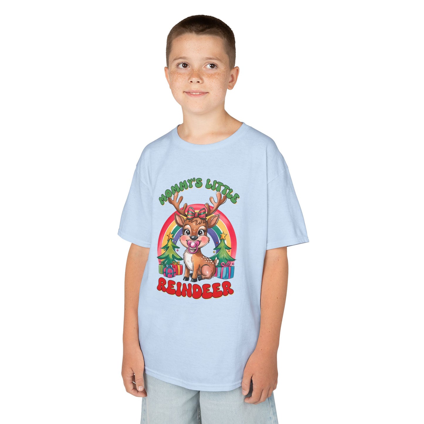 Mommy’s Little Reindeer Kids Christmas T-Shirt – Cute Holiday Reindeer Heavy Cotton Tee