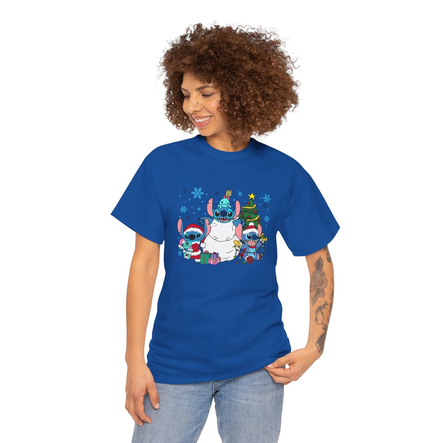 Stitch Christmas Vibes T-Shirt – Cute Holiday Trio Unisex Heavy Cotton Tee