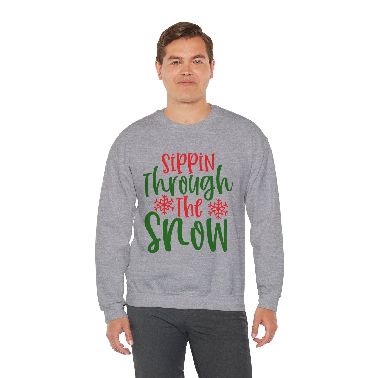 Sippin’ Through The Snow Sweatshirt – Festive Holiday Unisex Heavy Blend Crewneck