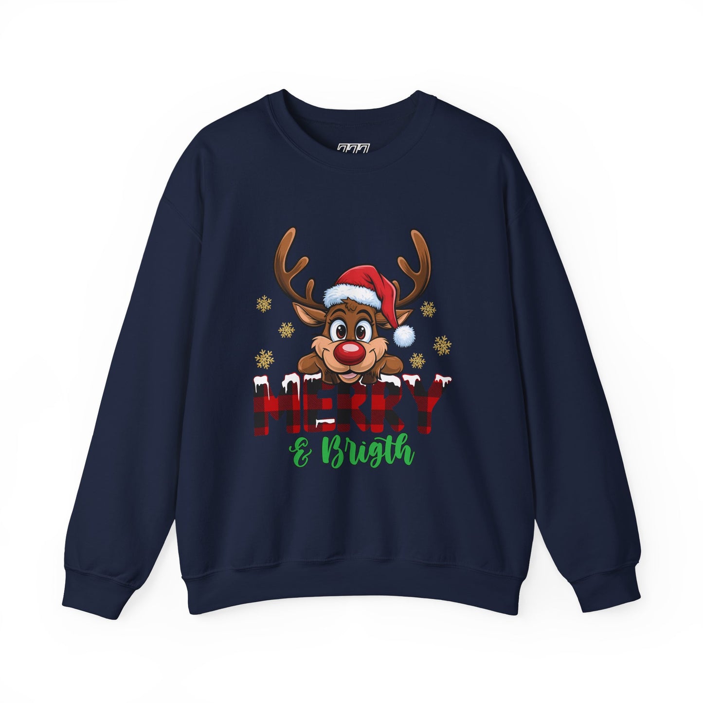 Merry & Bright Unisex Heavy Blend Crewneck Sweatshirt – Cute Christmas Reindeer Holiday Sweater
