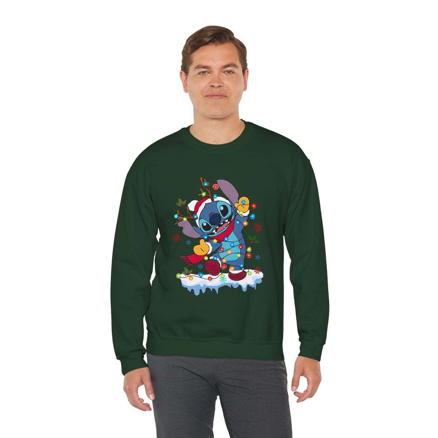 Festive Blue Alien Christmas Lights Unisex Heavy Blend Crewneck Sweatshirt – Cute Holiday Sweater