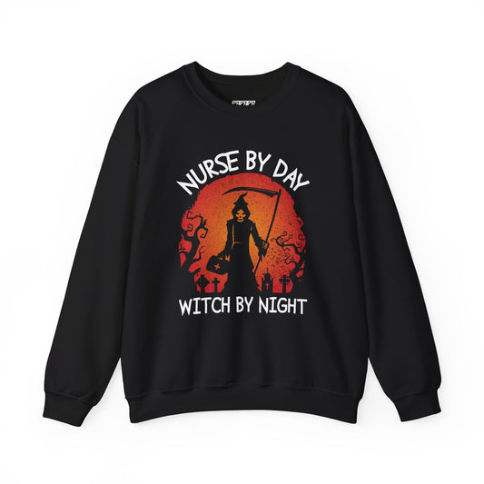 Nurse By Day Witch By Night Women’s Heavy Blend Crewneck Sweatshirt