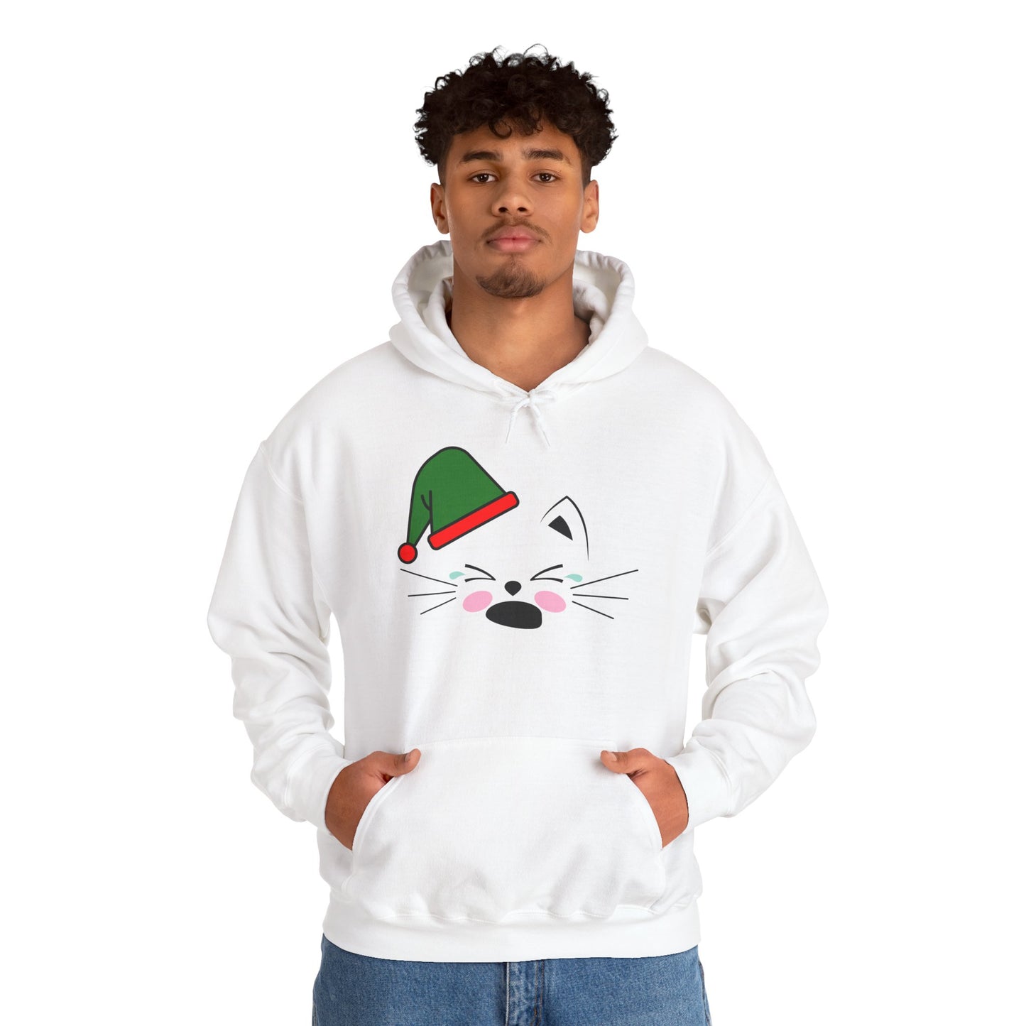 Elf Cat Christmas Hoodie – Cute Kawaii Cat Holiday Hooded Sweatshirt (Unisex)