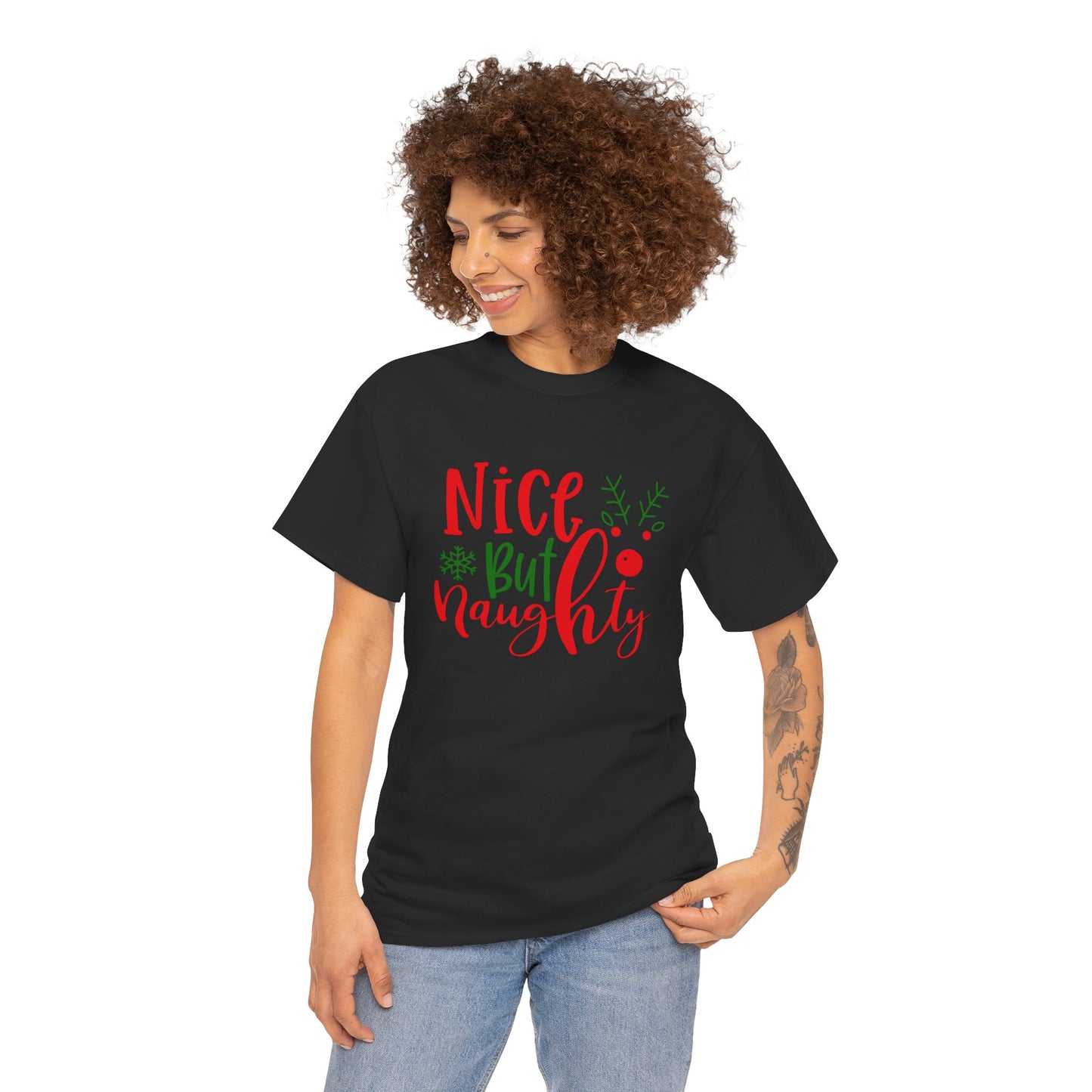 Nice But Naughty T-Shirt – Cute & Sassy Christmas Unisex Heavy Cotton Tee