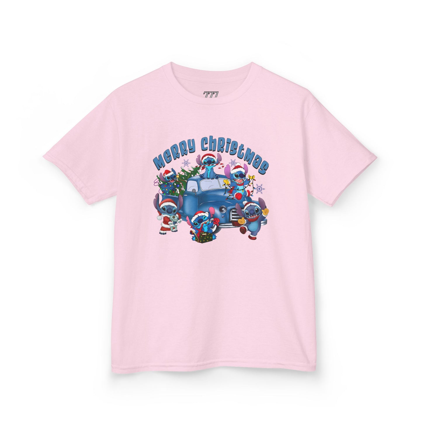 Merry Christmas Kids T-Shirt – Cute Blue Holiday Characters & Christmas Truck Tee