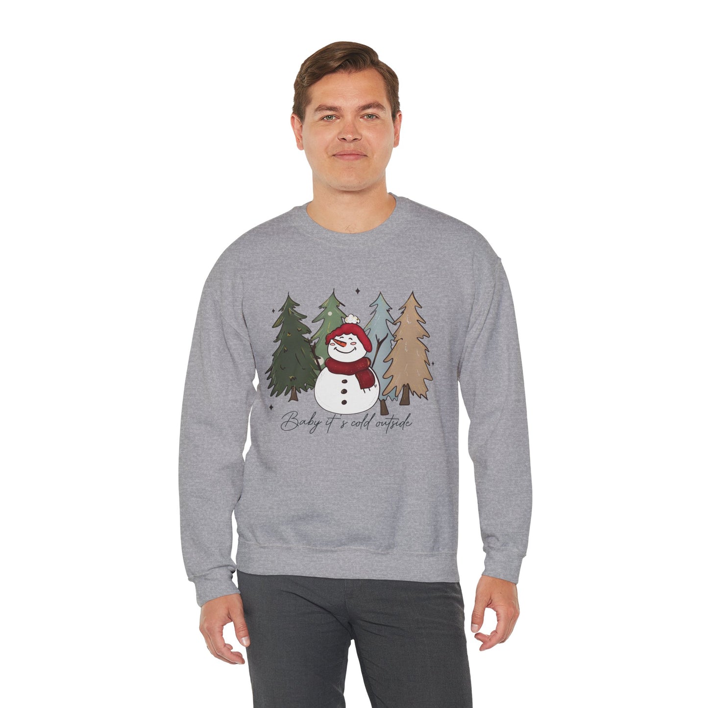 Baby It’s Cold Outside Snowman Christmas Sweatshirt – Cozy Winter Aesthetic Holiday Unisex Heavy Blend Crewneck