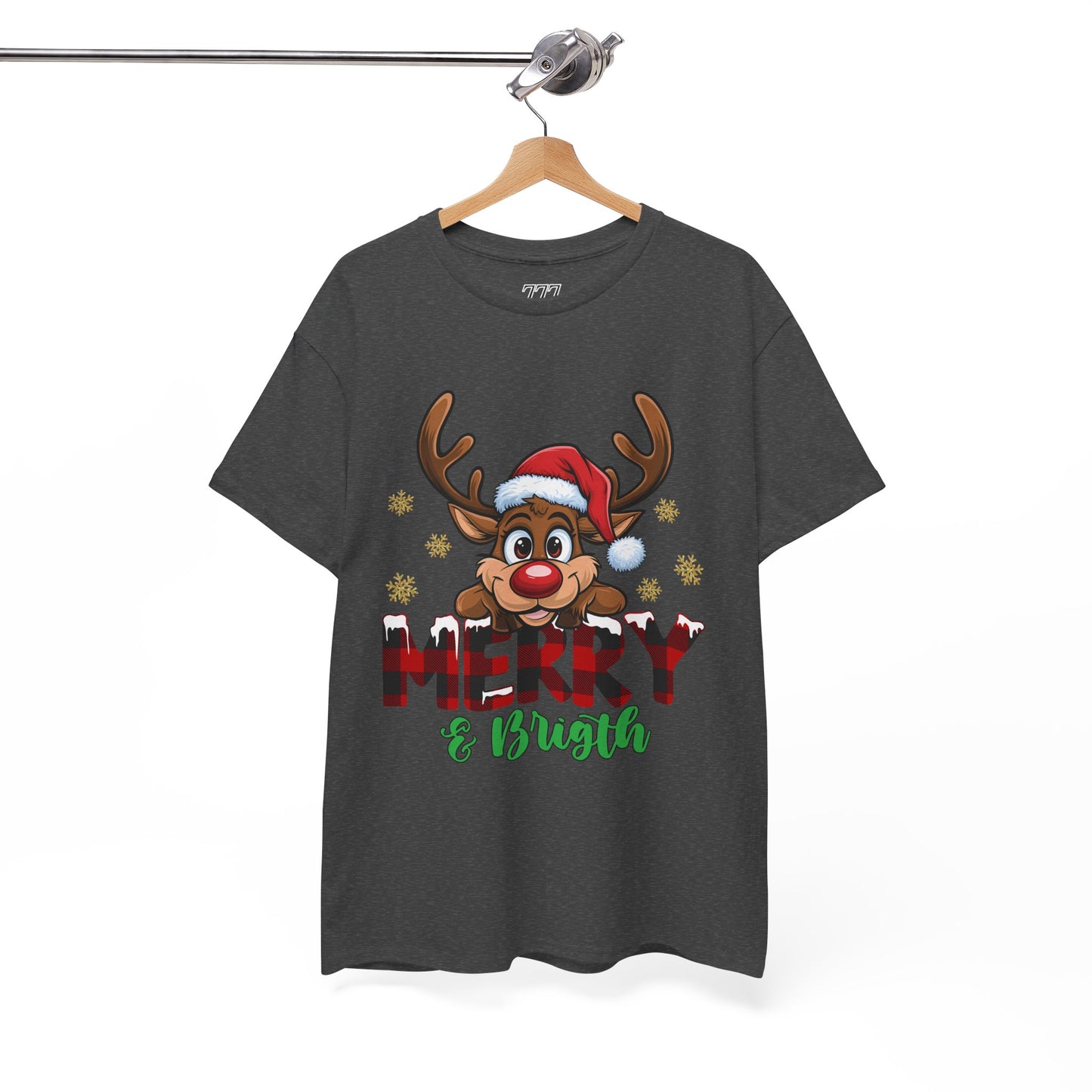 Merry & Bright Unisex Heavy Cotton T-Shirt – Cute Christmas Reindeer Holiday Tee