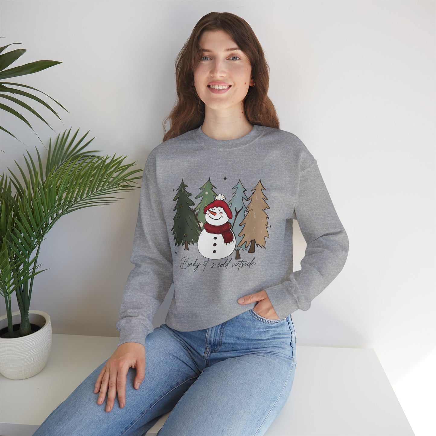 Baby It’s Cold Outside Snowman Christmas Sweatshirt – Cozy Winter Aesthetic Holiday Unisex Heavy Blend Crewneck