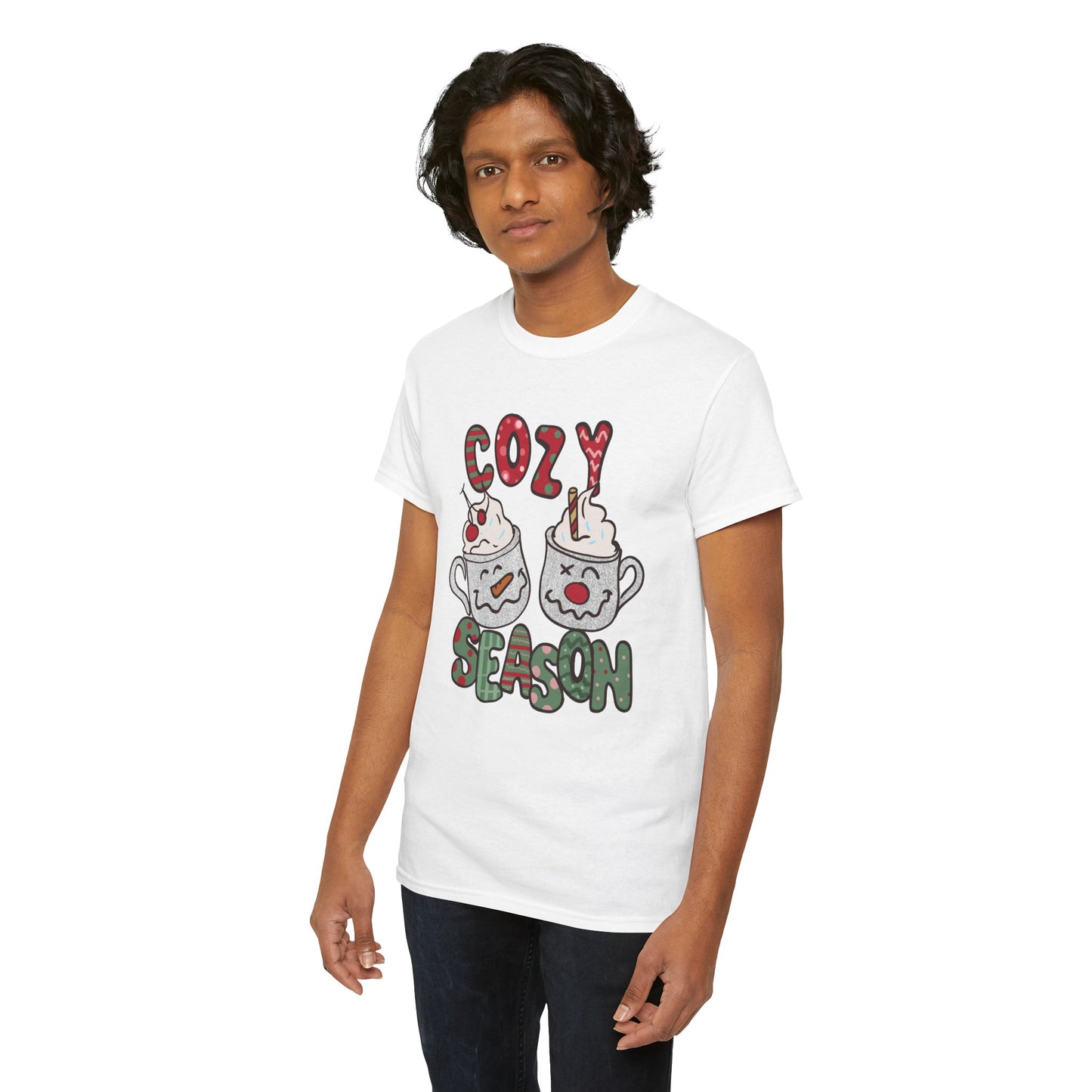 Cozy Season Christmas Unisex Heavy Cotton T-Shirt – Cute Holiday Hot Cocoa Tee