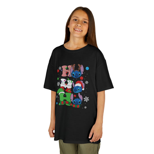 Stacked Stitch Christmas Kids T-Shirt – Cute Holiday Characters Heavy Cotton Tee