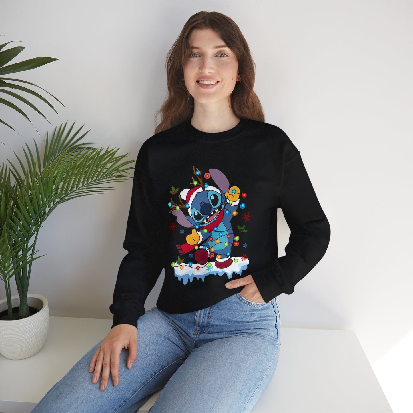 Festive Blue Alien Christmas Lights Unisex Heavy Blend Crewneck Sweatshirt – Cute Holiday Sweater
