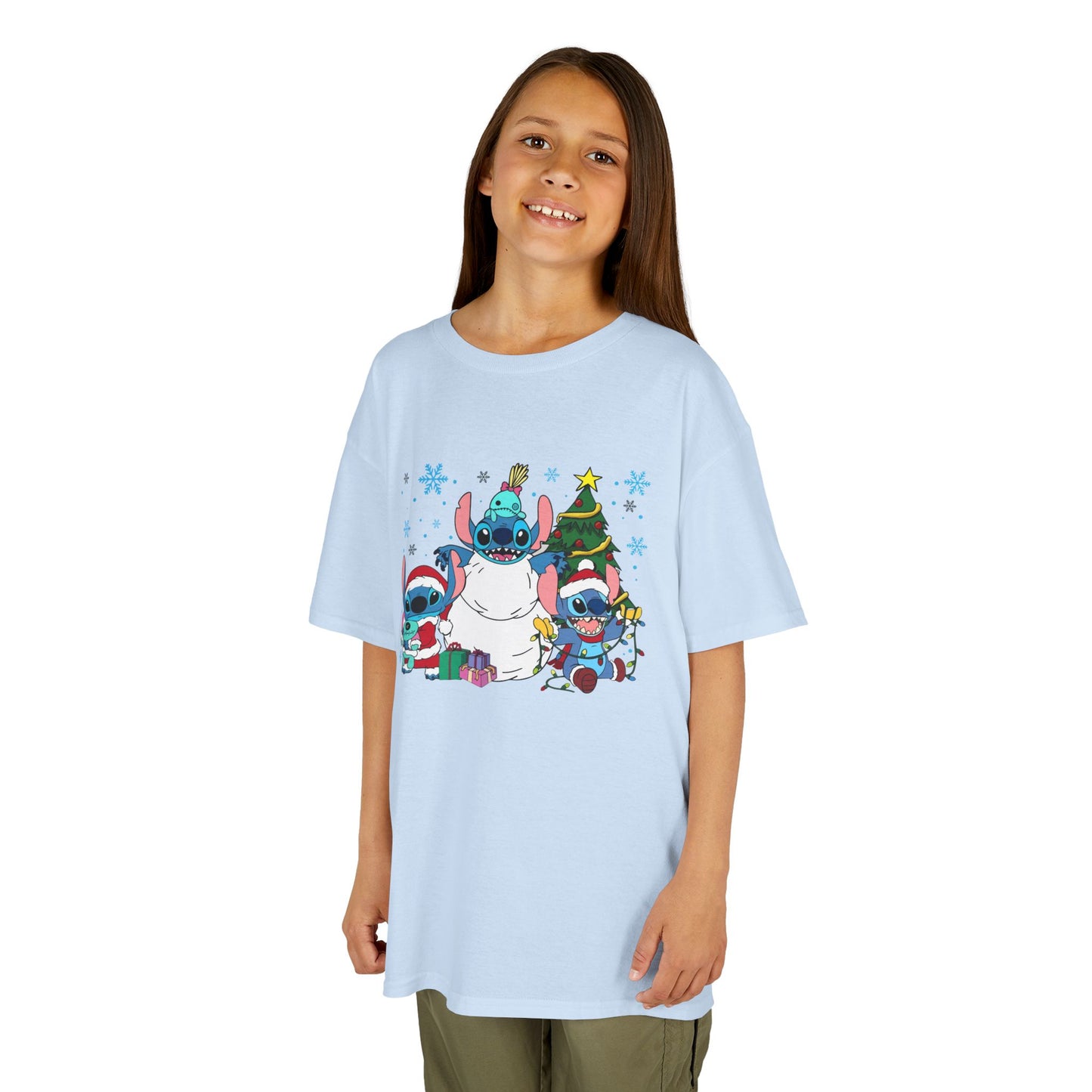 Stitch Christmas Vibes Kids T-Shirt – Cute Holiday Trio Heavy Cotton Tee