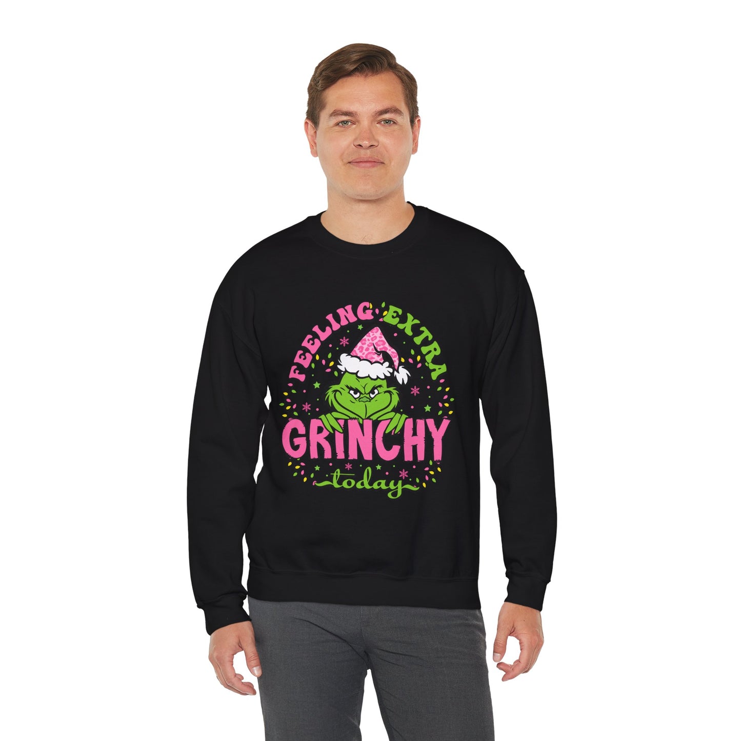 Feeling Extra Grinchy Today Funny Christmas Grinch-Inspired Holiday Sweatshirt – Pink Santa Festive Unisex Heavy Blend Crewneck