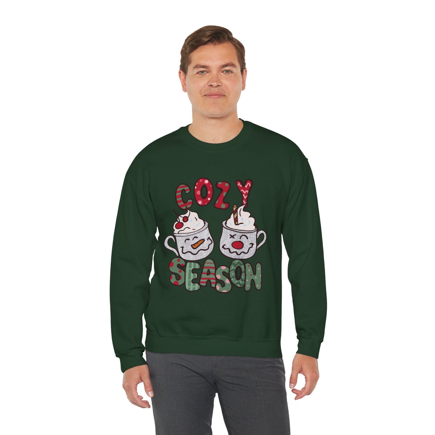 Cozy Season Christmas Unisex Heavy Blend Crewneck Sweatshirt – Cute Holiday Hot Cocoa Sweater