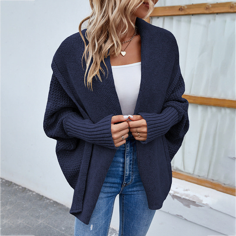 Women’s Solid Color Loose Knitted Cardigan – Cozy Oversized Autumn & Winter Sweater