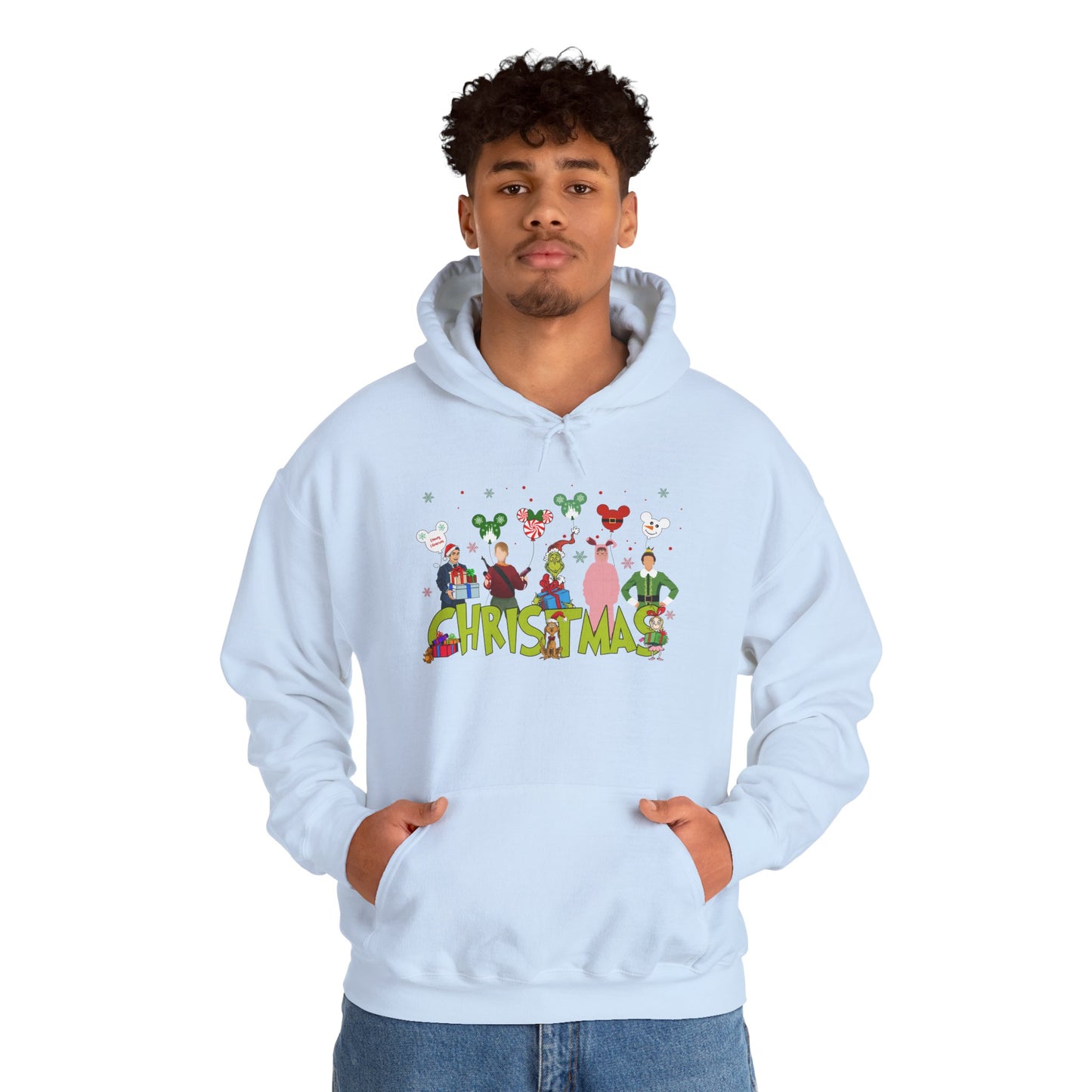 Christmas Character Squad Hoodie – Cute Festive Holiday Characters Unisex Heavy Blend Hooded Sweatshirt