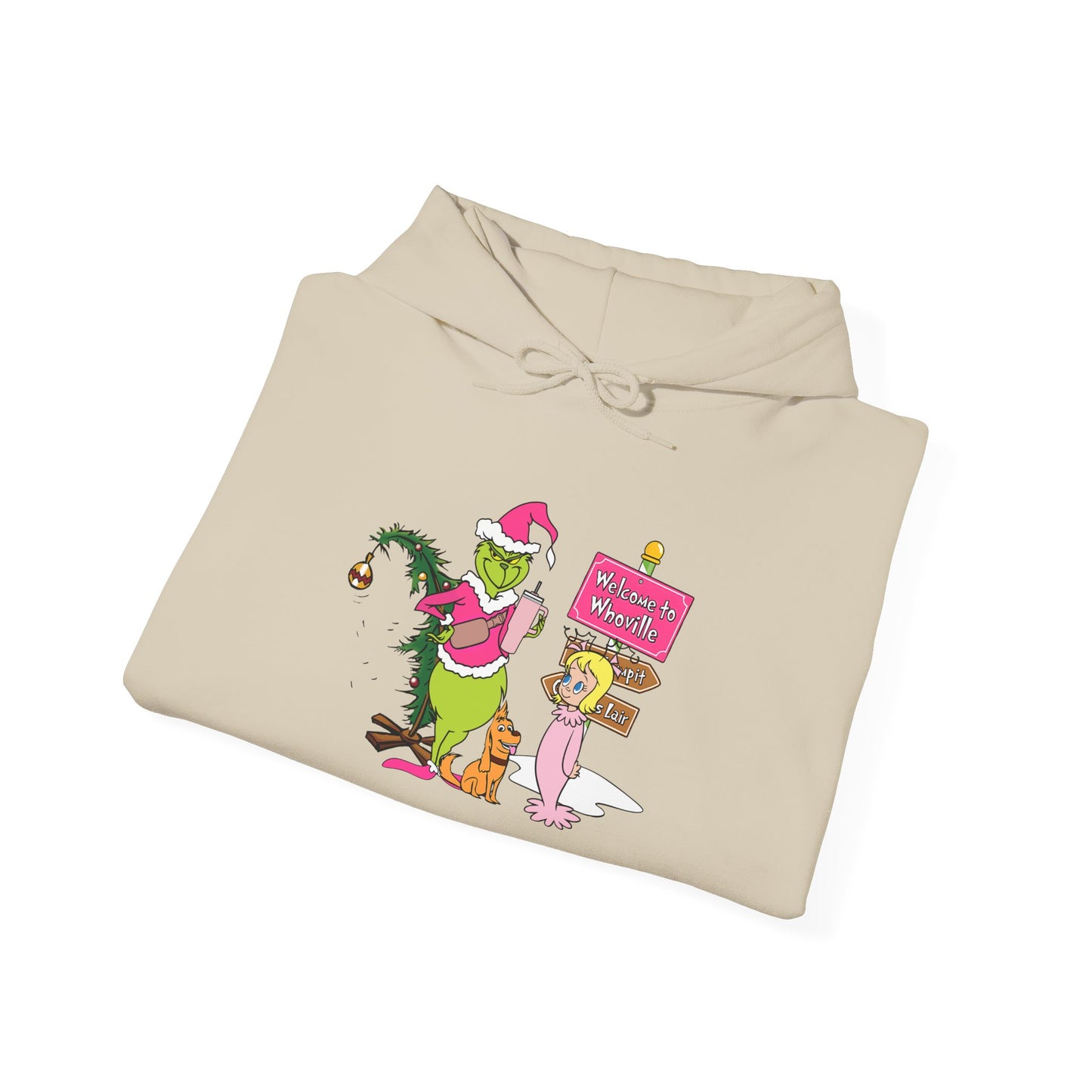 Welcome to Merryville Christmas Hoodie – Cute Green Creature & Winter Village Sweatshirt (Unisex)