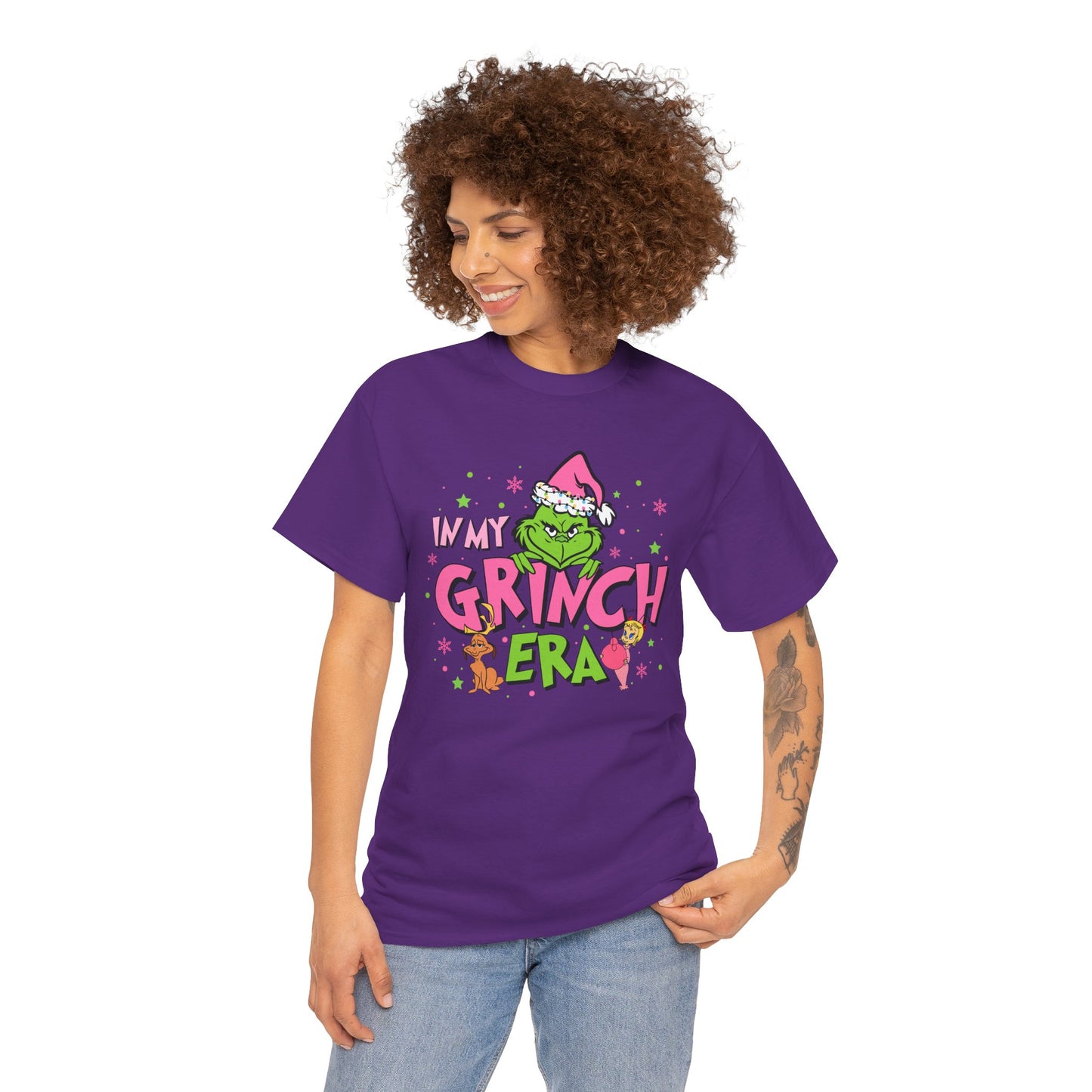 In My Grinch Era Funny Christmas Grinch-Inspired Holiday Tee – Pink Santa Festive Unisex Heavy Cotton T-Shirt
