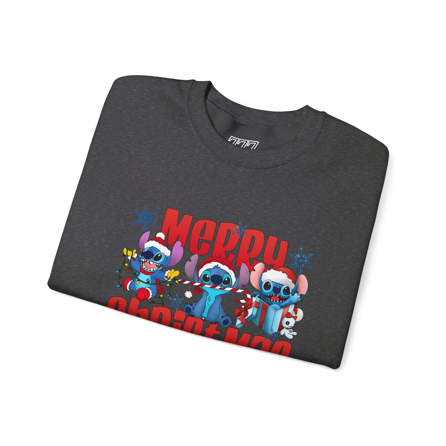 Merry Christmas Unisex Heavy Blend Crewneck Sweatshirt – Cute Blue Holiday Characters Sweater
