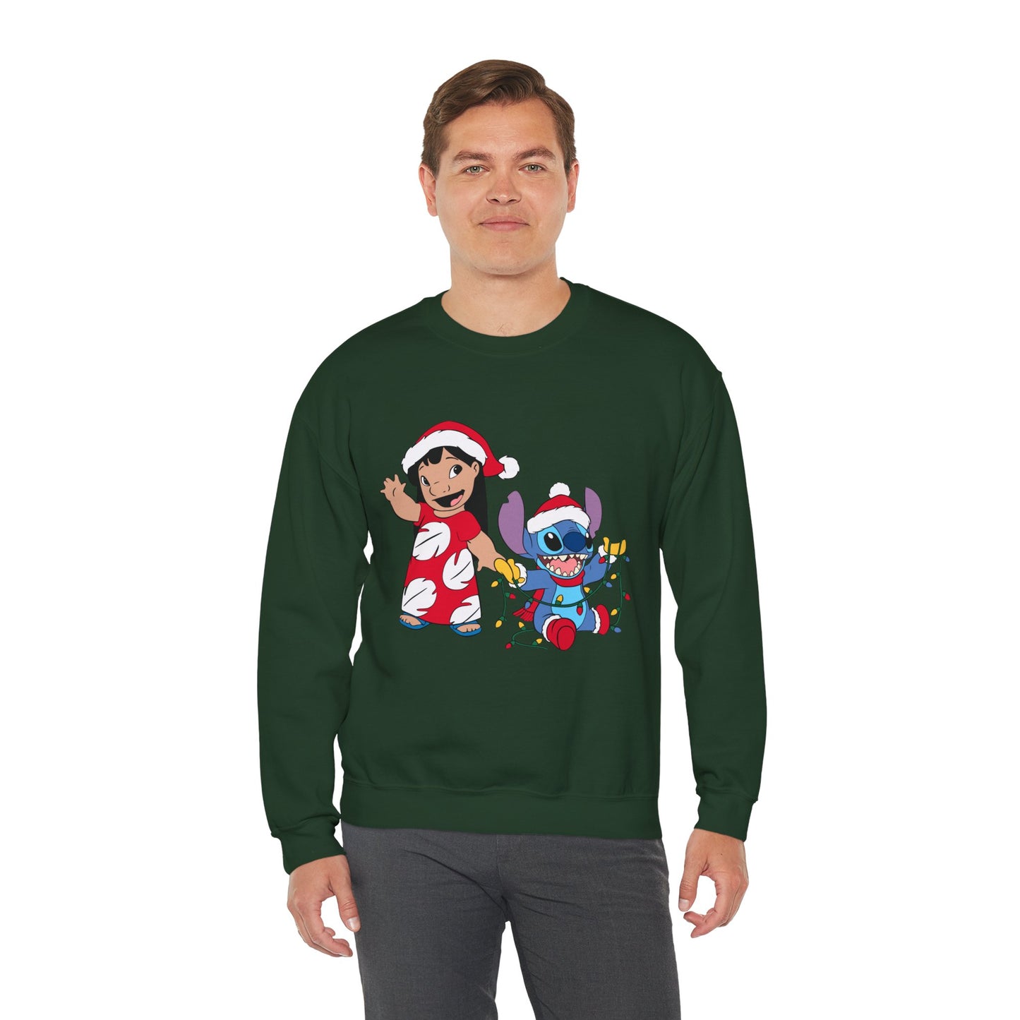 Island Holiday Duo Unisex Christmas Crewneck Sweatshirt – Festive Blue Alien & Girl Holiday Sweater