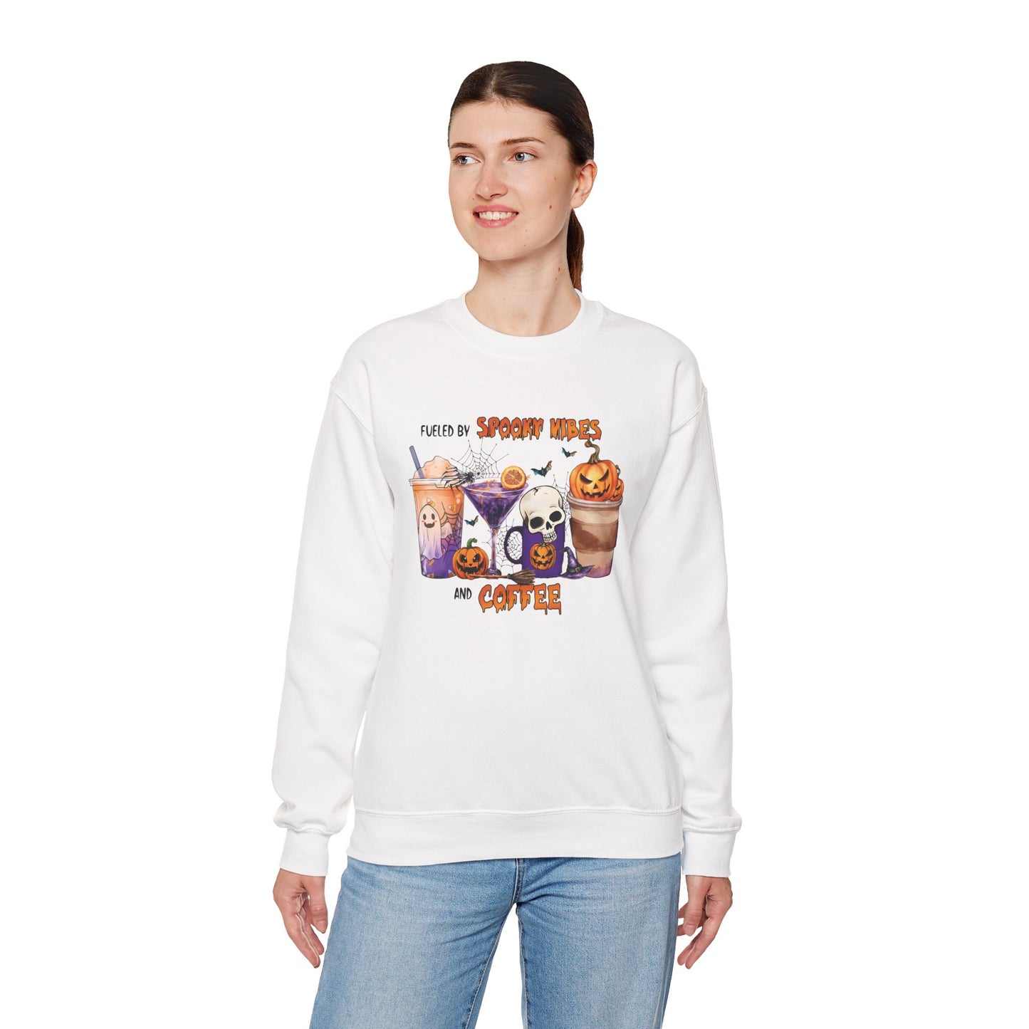 Fueled By Spooky Vibes And Coffee Unisex Heavy Blend Crewneck Sweatshirt