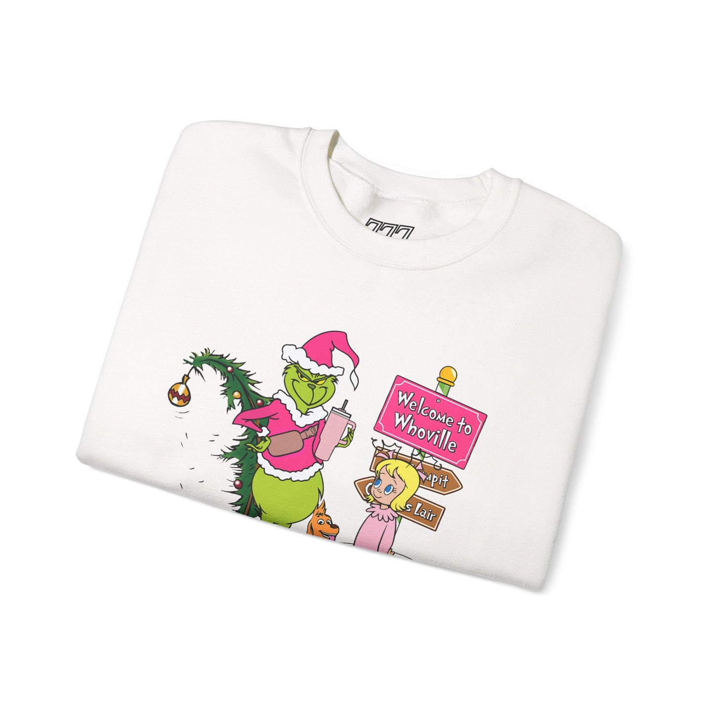 Welcome to Merryville Christmas Crewneck – Cute Green Creature & Winter Village Sweatshirt (Unisex)