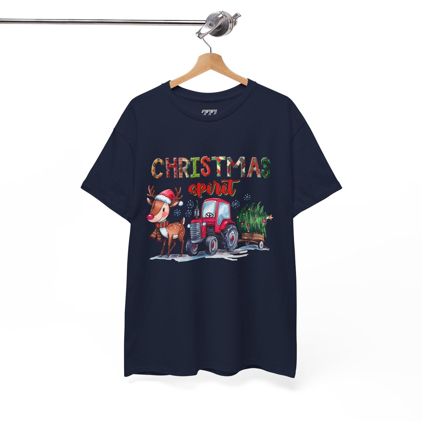 Christmas Spirit Unisex Heavy Cotton T-Shirt – Cute Reindeer & Red Tractor Holiday Tee
