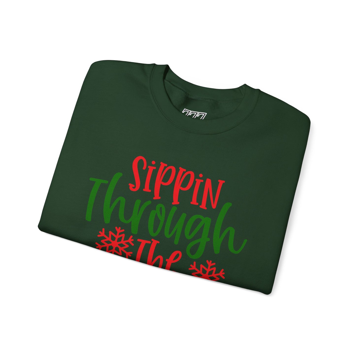 Sippin’ Through The Snow Sweatshirt – Festive Holiday Unisex Heavy Blend Crewneck