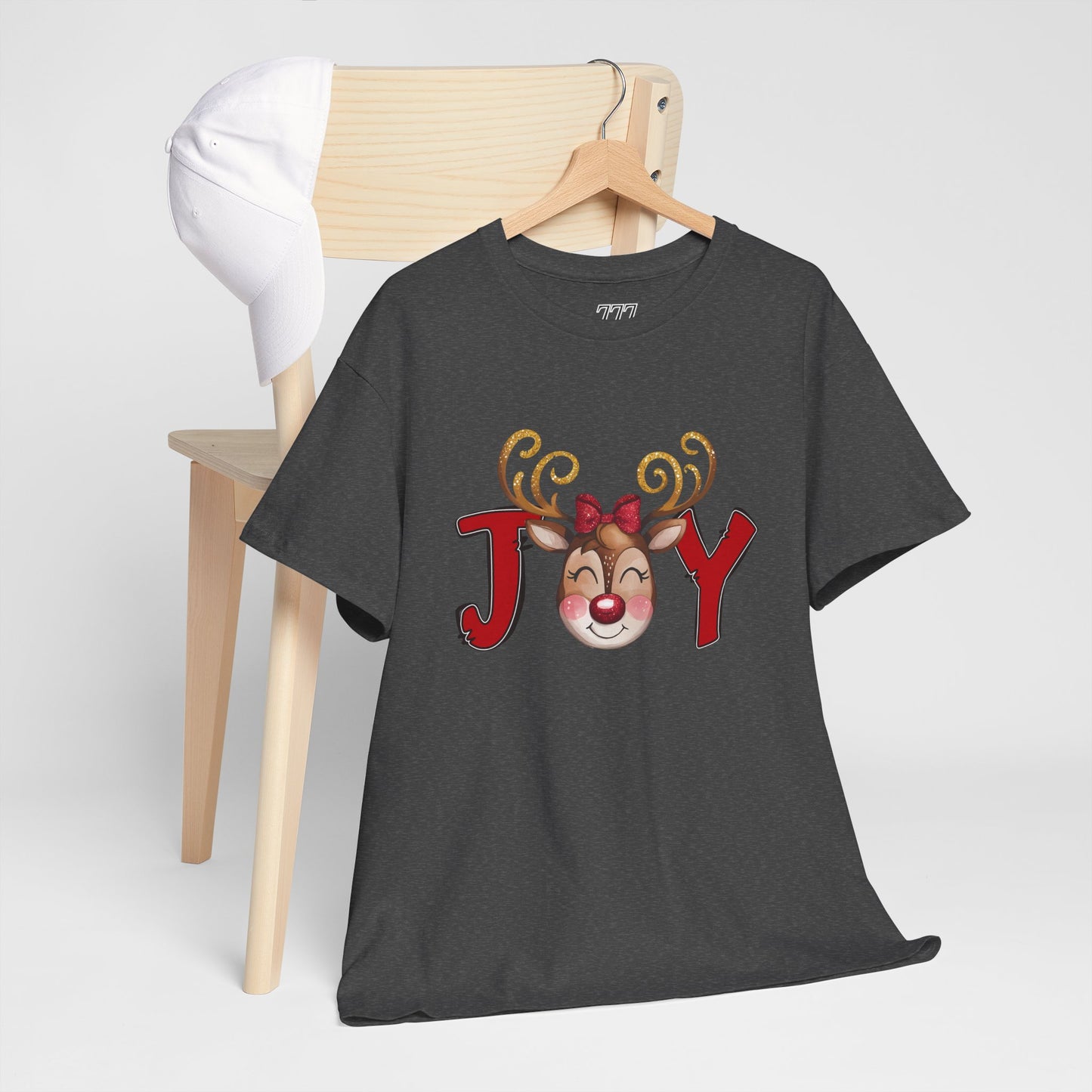 Reindeer Joy Women’s Christmas T-Shirt – Cute Holiday Reindeer Face Heavy Cotton Tee