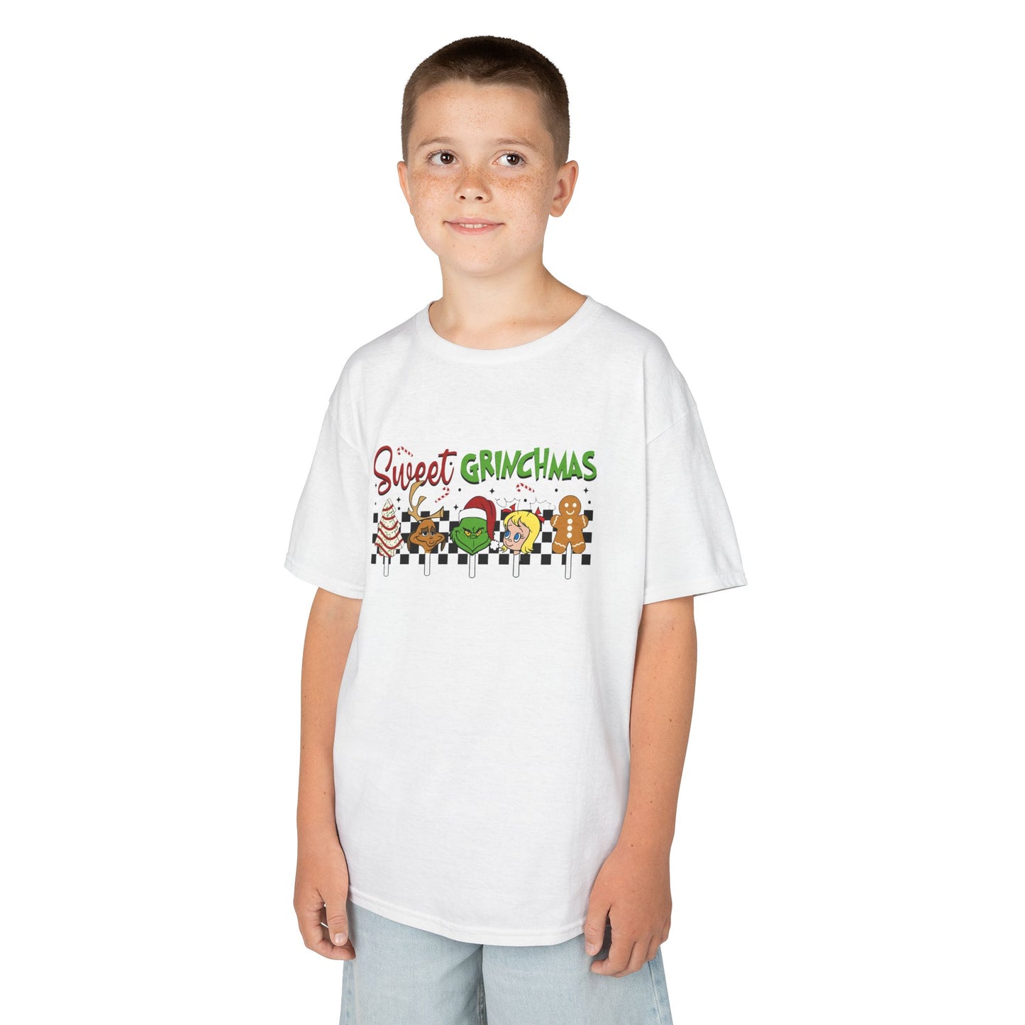 Sweet Grinchmas Candy Christmas Kids Tee – Cute Holiday Treat Characters Kids Heavy Cotton T-Shirt