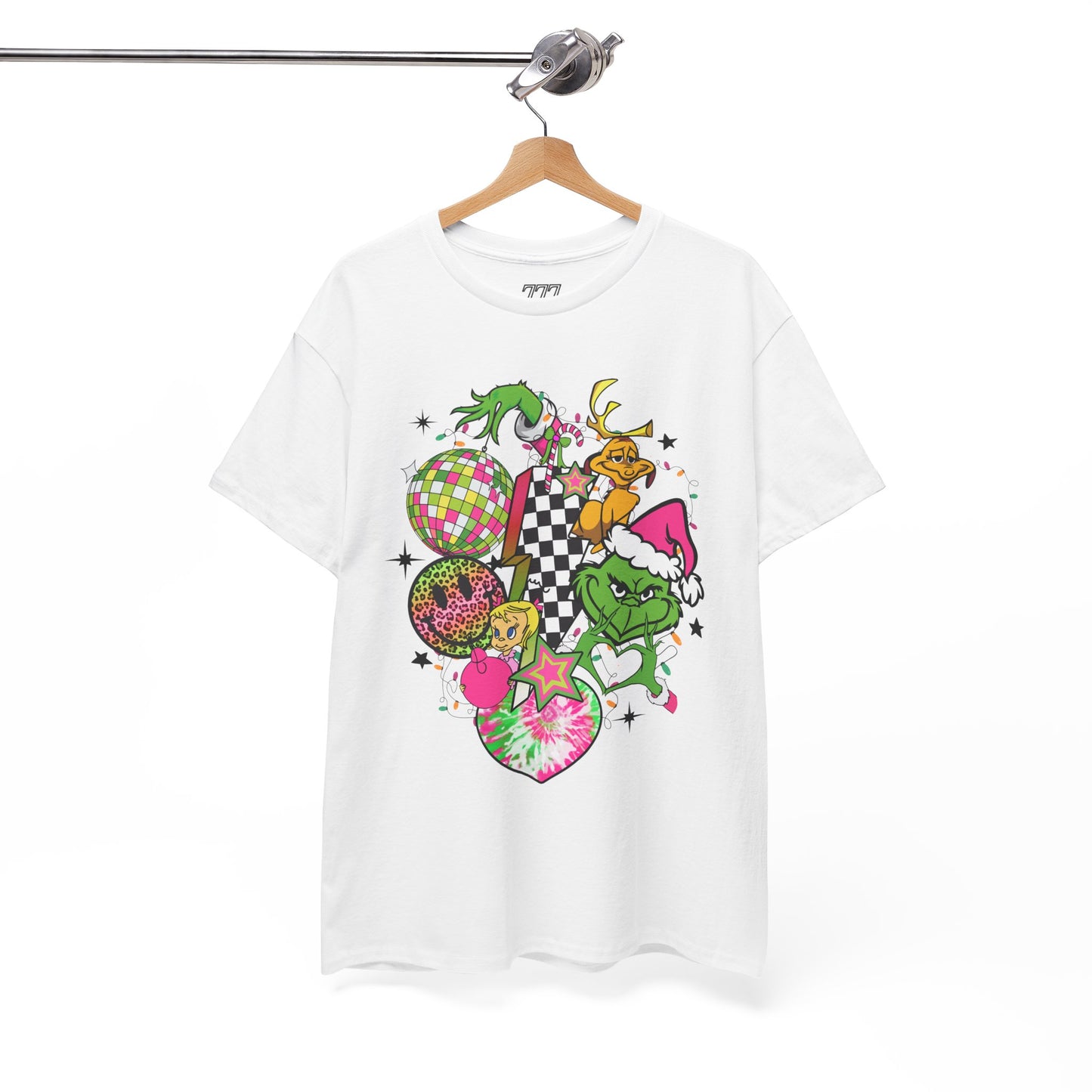 Grinchy Bell Christmas T-Shirt – Neon Holiday Hearts & Grumpy Green Vibes Tee (Unisex)