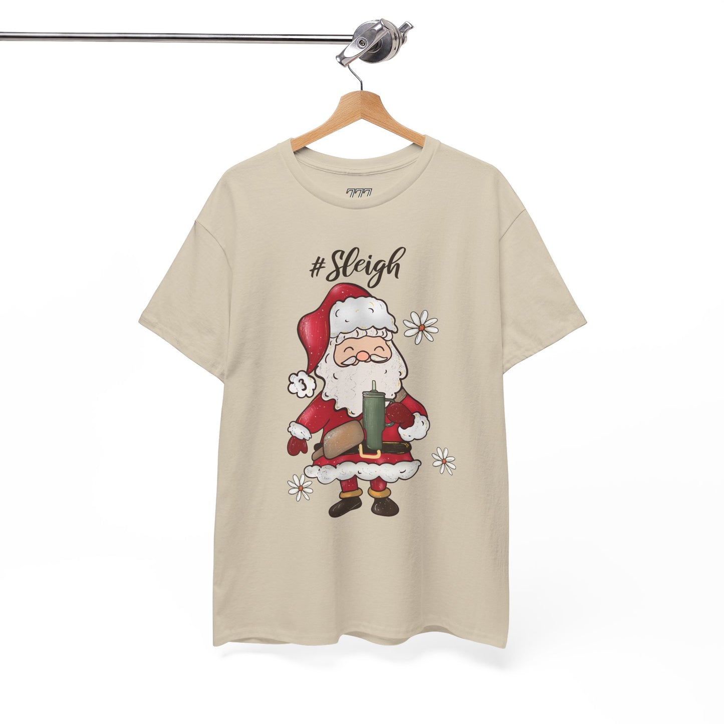 #Sleigh Funny Santa Christmas Tee – Cute Modern Holiday Hashtag Graphic Unisex Heavy Cotton T-Shirt