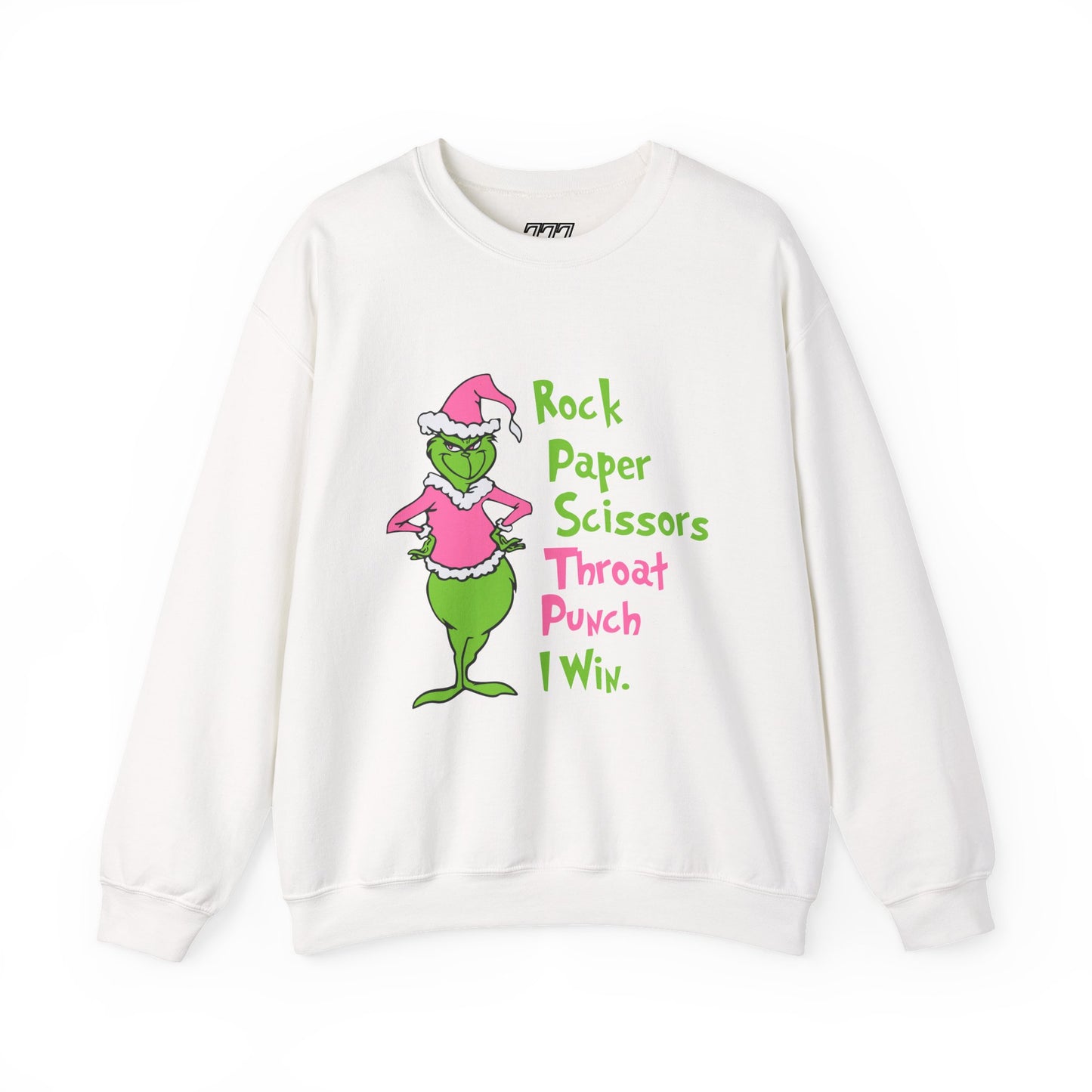 Rock Paper Scissors Throat Punch I Win Funny Christmas Grinch-Inspired Holiday Sweatshirt – Sarcastic Pink Santa Unisex Heavy Blend Crewneck