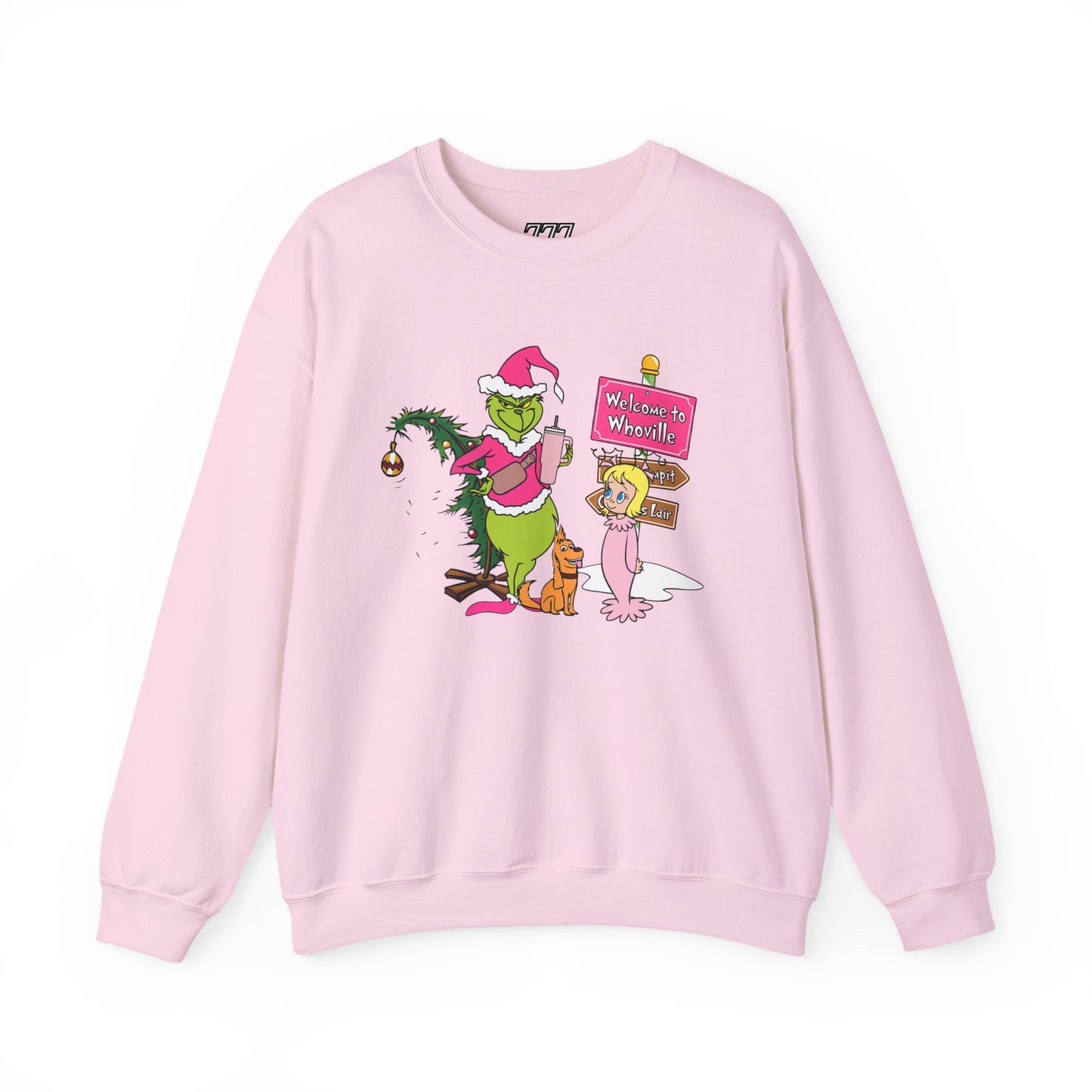 Welcome to Merryville Christmas Crewneck – Cute Green Creature & Winter Village Sweatshirt (Unisex)