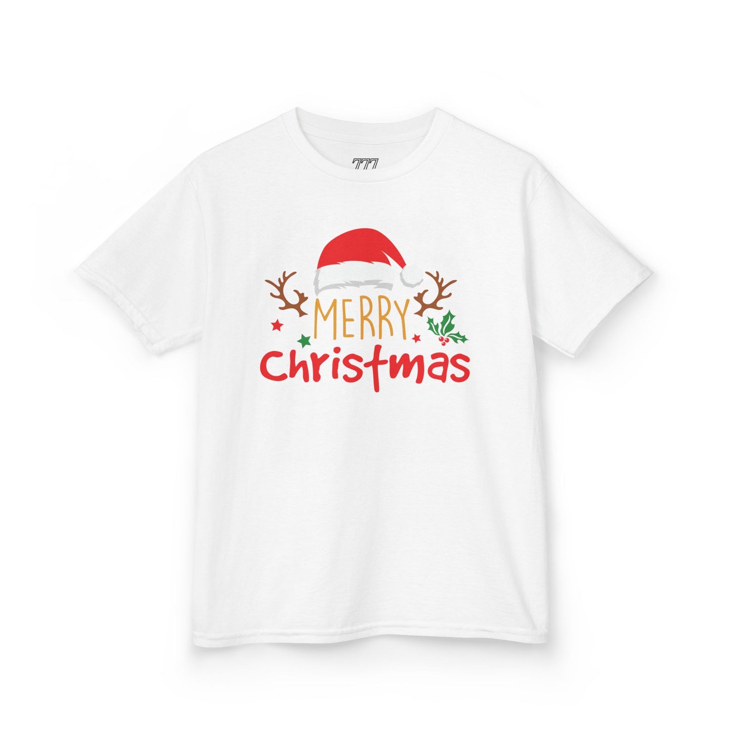 Merry Christmas Reindeer Kids T-Shirt – Cute Holiday Santa Hat Xmas Graphic Tee