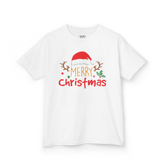 Merry Christmas Reindeer Kids T-Shirt – Cute Holiday Santa Hat Xmas Graphic Tee
