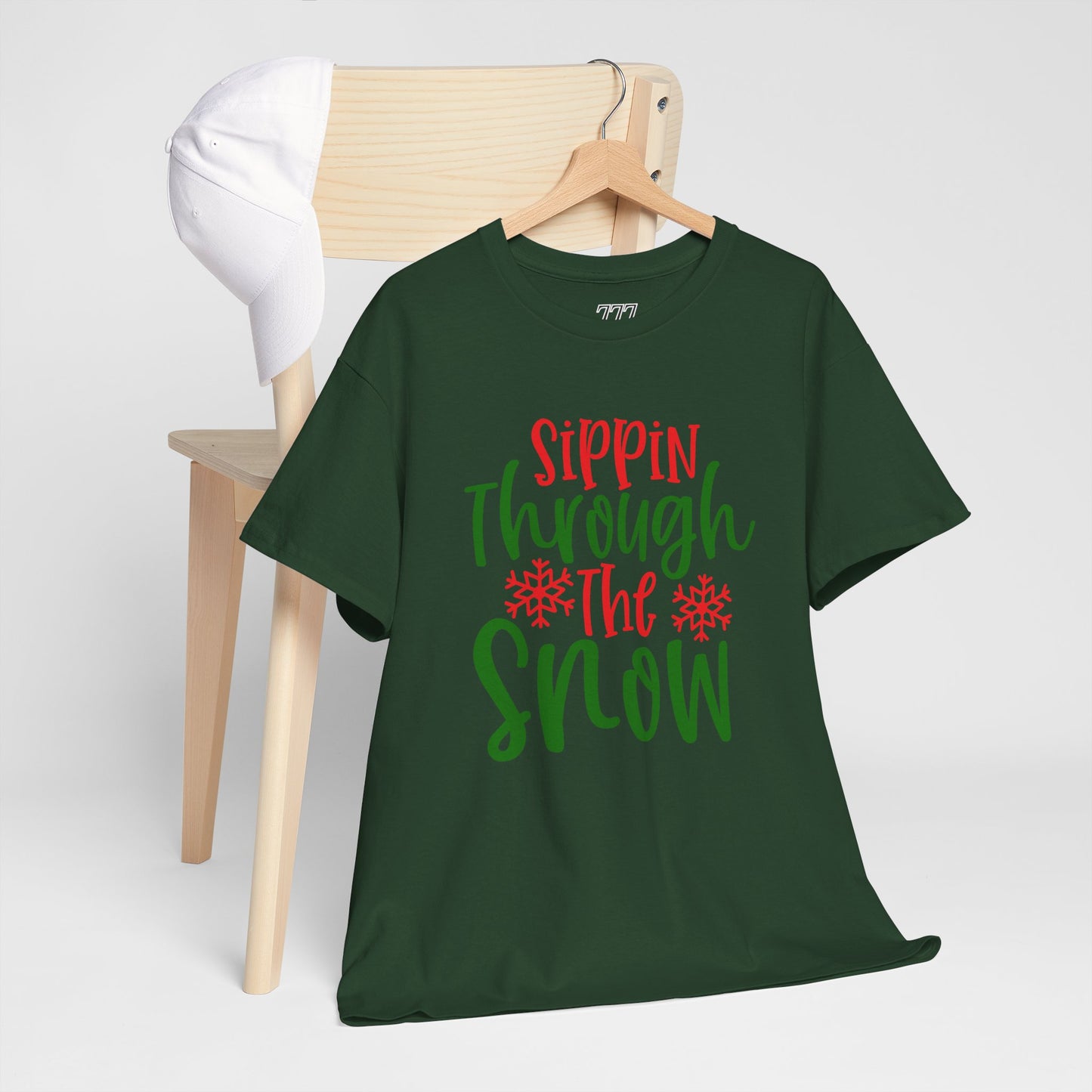 Sippin’ Through The Snow T-Shirt – Festive Holiday Beverage Unisex Heavy Cotton Tee