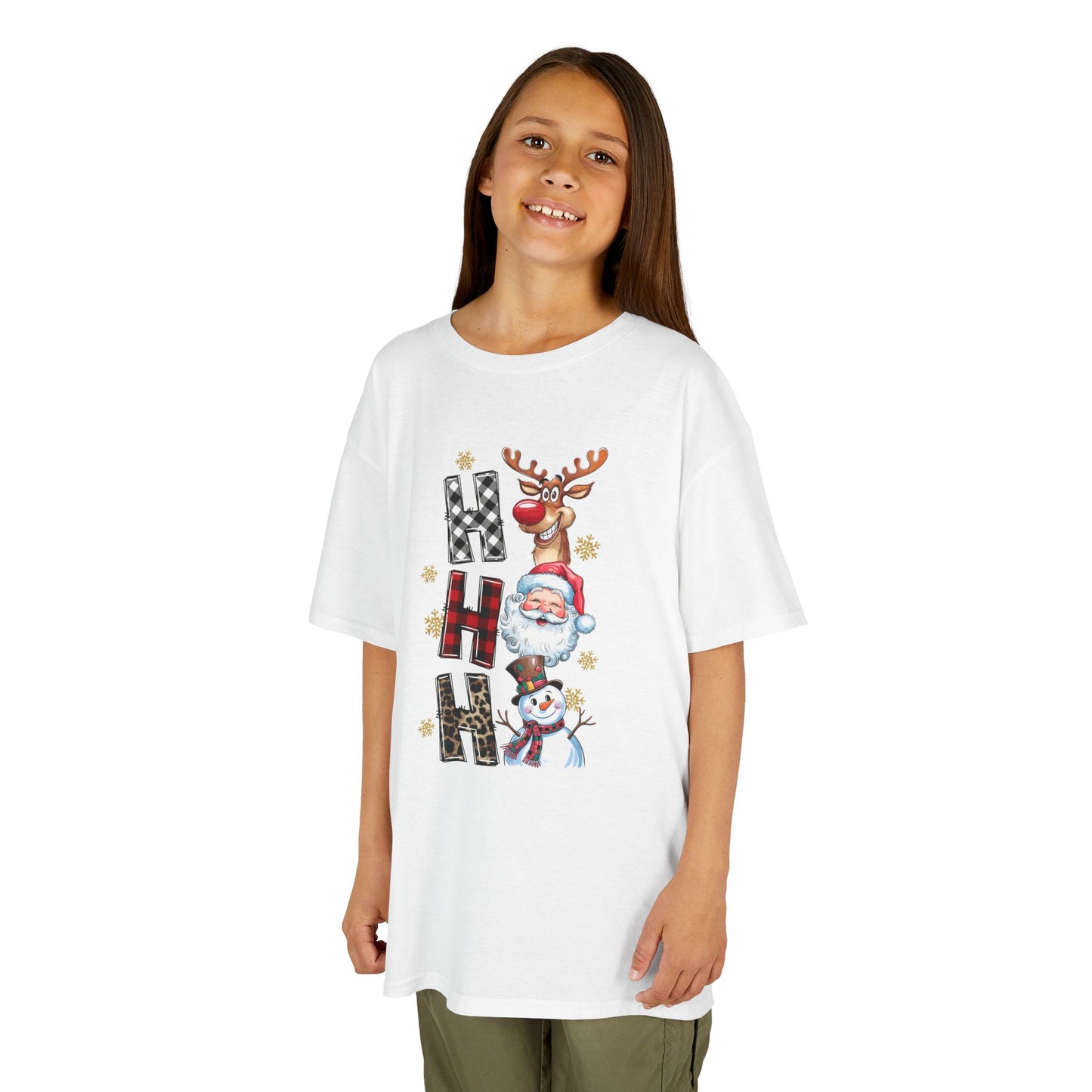 HO HO HO Kids Christmas T-Shirt – Santa, Reindeer & Snowman Holiday Tee