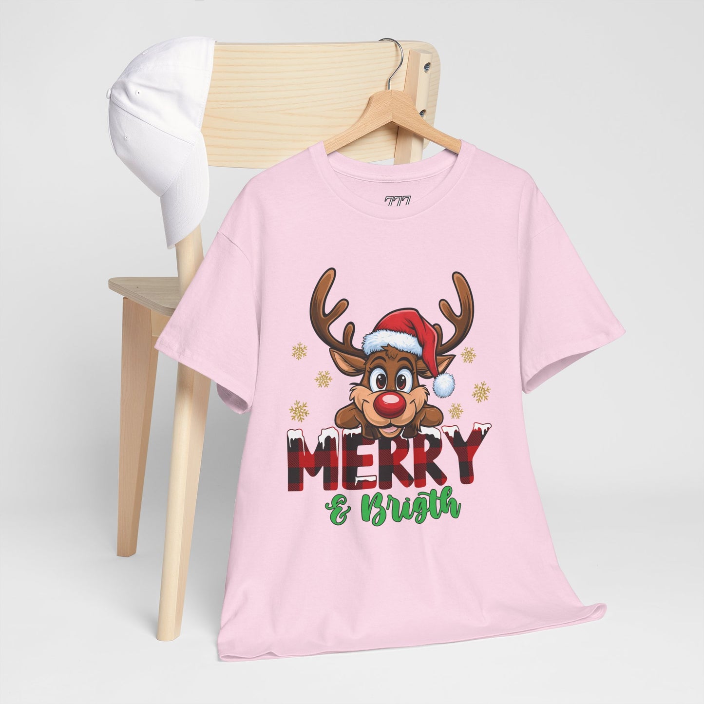 Merry & Bright Unisex Heavy Cotton T-Shirt – Cute Christmas Reindeer Holiday Tee