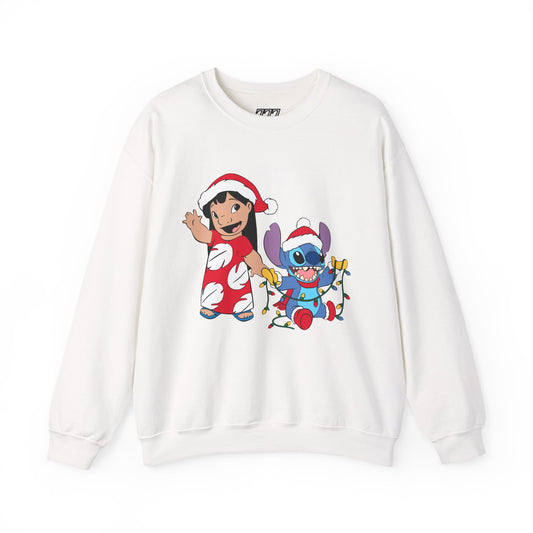 Island Holiday Duo Unisex Christmas Crewneck Sweatshirt – Festive Blue Alien & Girl Holiday Sweater