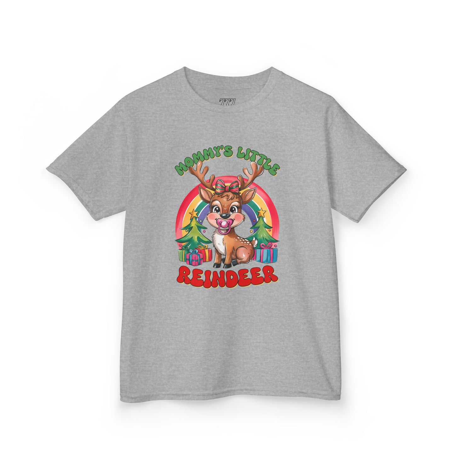 Mommy’s Little Reindeer Kids Christmas T-Shirt – Cute Holiday Reindeer Heavy Cotton Tee