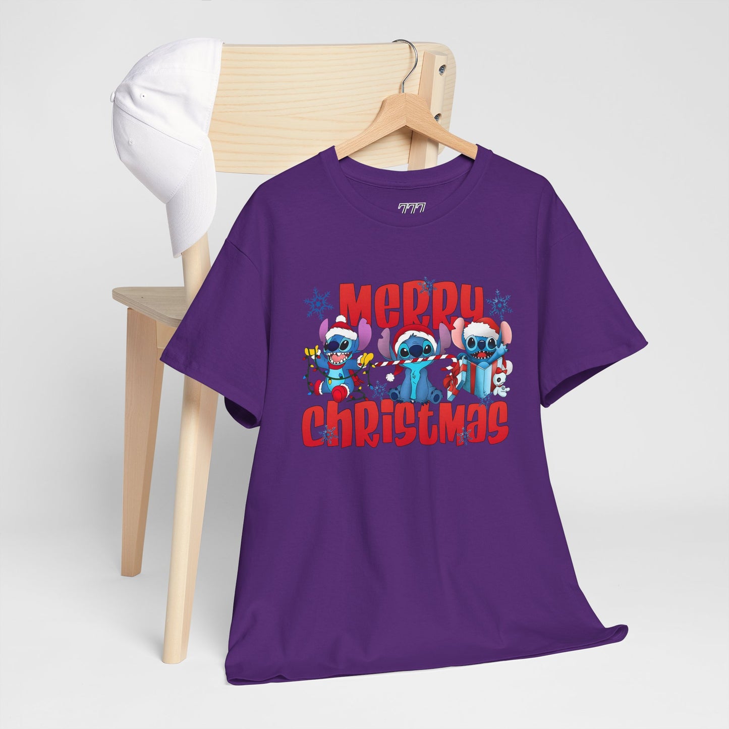 Merry Christmas Unisex Heavy Cotton T-Shirt – Cute Blue Holiday Characters Christmas Tee