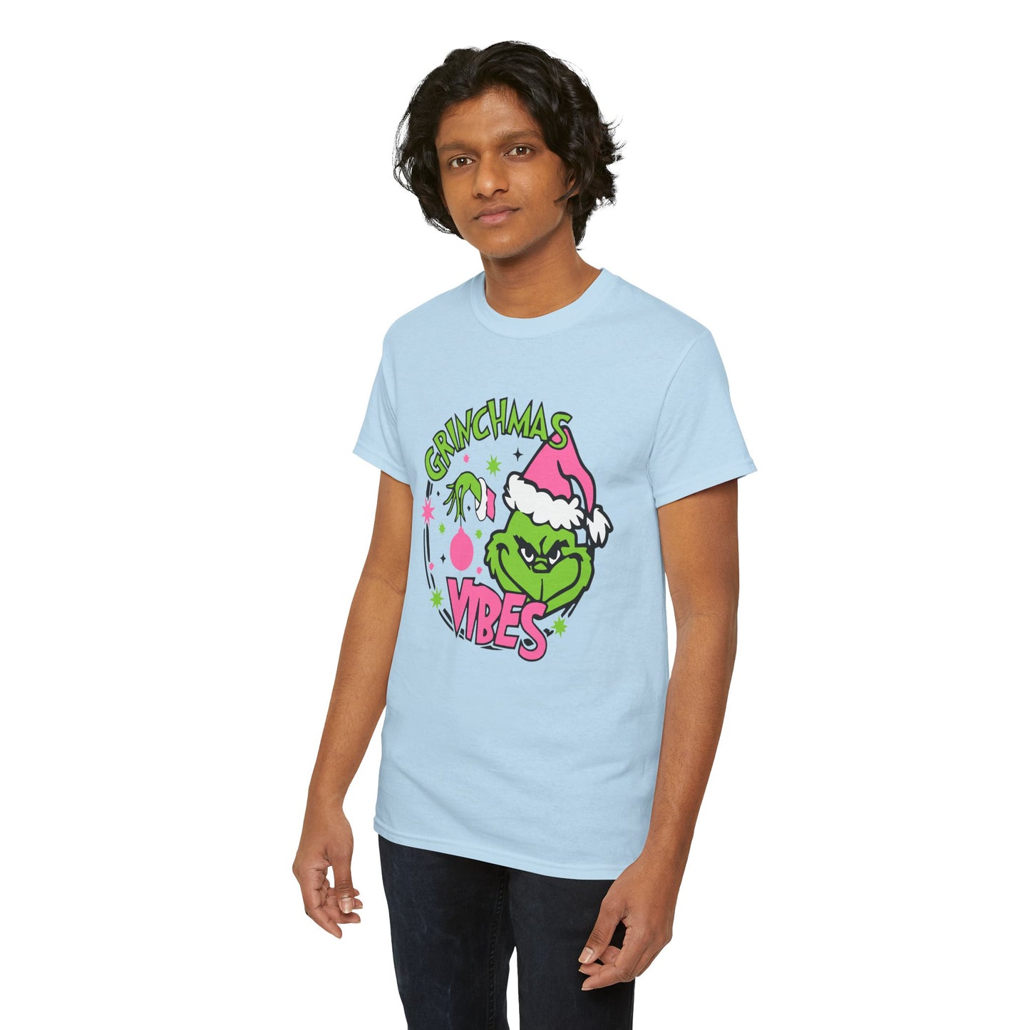 Grinchmas Vibes Funny Christmas Grinch-Inspired Holiday Tee – Pink Santa Festive Unisex Heavy Cotton T-Shirt