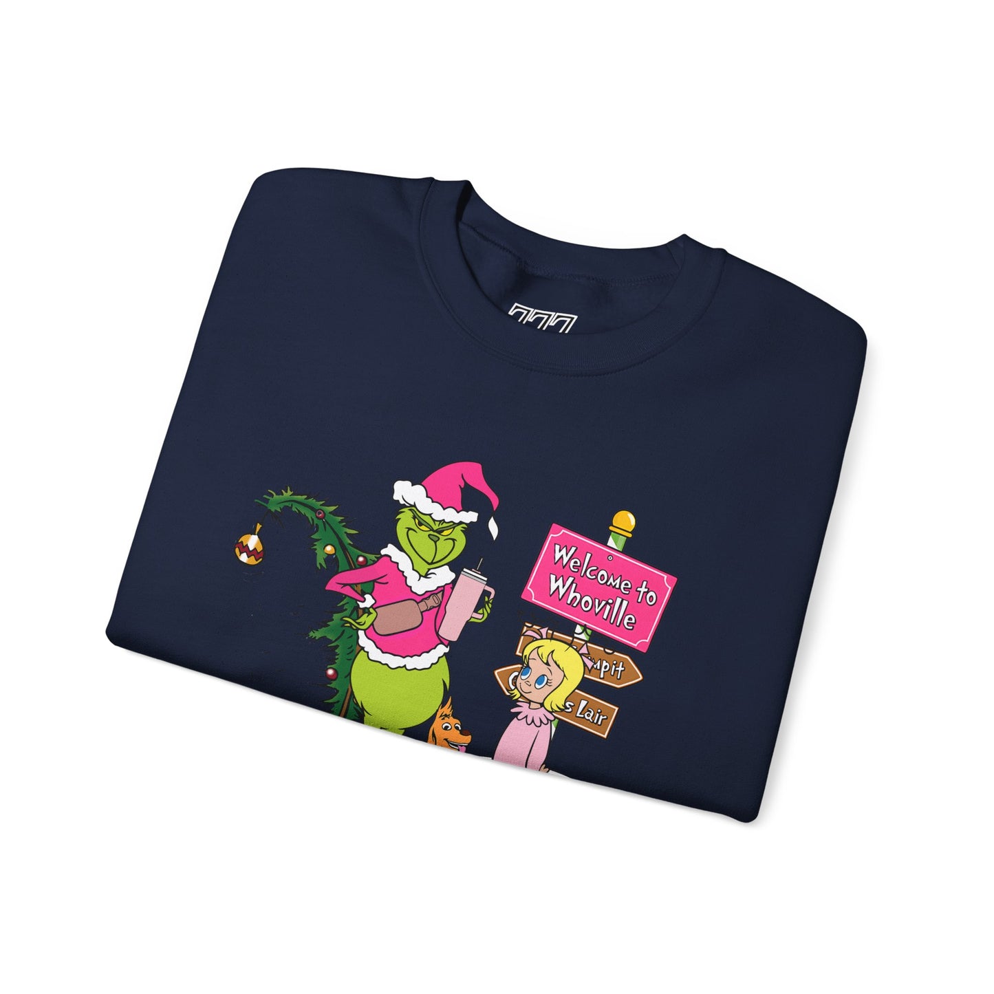 Welcome to Merryville Christmas Crewneck – Cute Green Creature & Winter Village Sweatshirt (Unisex)